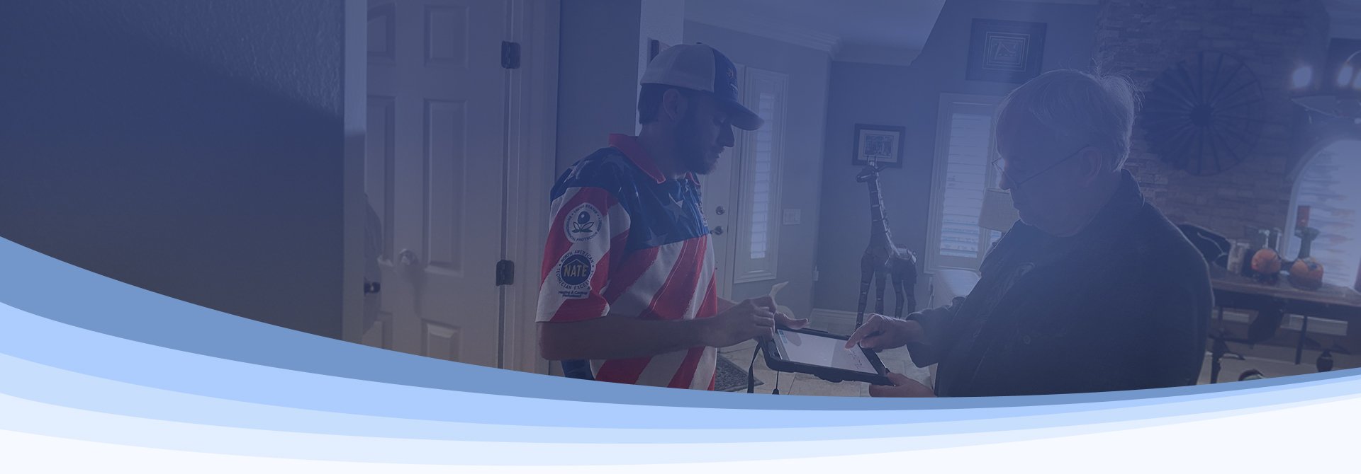An Autumn Air technician servicing outdoor HVAC equipment at an Arizona home.